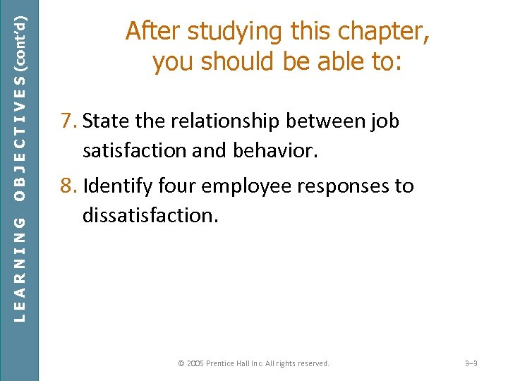 O B J E C T I V E S (cont’d) LEARNING After studying