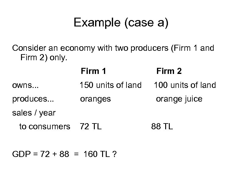 Example (case a) Consider an economy with two producers (Firm 1 and Firm 2)