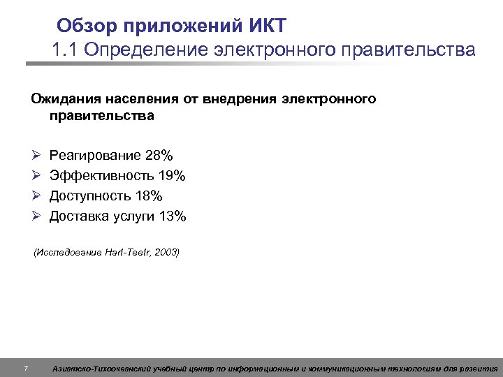 Обзор приложений ИКТ 1. 1 Определение электронного правительства Ожидания населения от внедрения электронного правительства