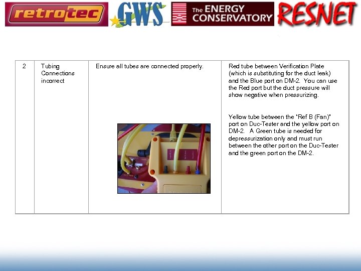 2 Tubing Connections incorrect Ensure all tubes are connected properly. Red tube between Verification