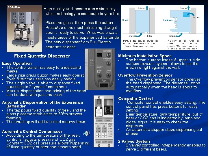 High quality and incomparable simplicity. Latest technology to contribute to your bar. Place the