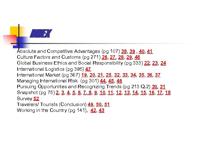 INDEX Absolute and Competitive Advantages (pg 107) 38, 39 , 40, 41 Culture Factors