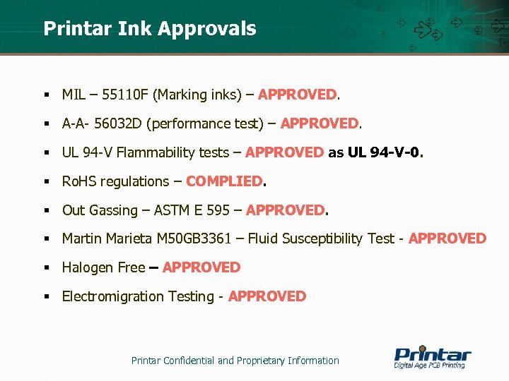Printar Ink Approvals § MIL – 55110 F (Marking inks) – APPROVED. § A-A-