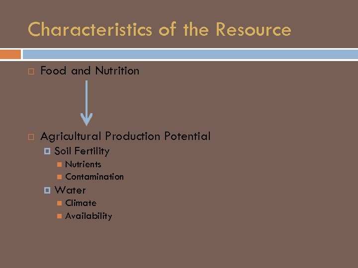 Characteristics of the Resource Food and Nutrition Agricultural Production Potential Soil Fertility Nutrients Contamination