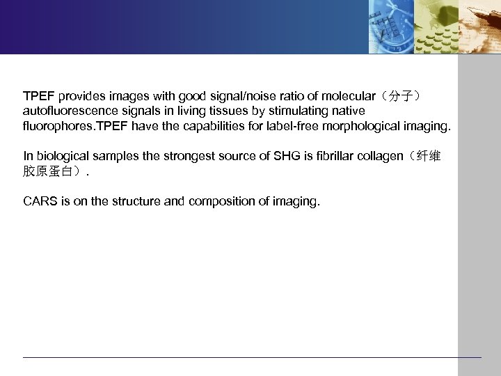 TPEF provides images with good signal/noise ratio of molecular（分子） autofluorescence signals in living tissues