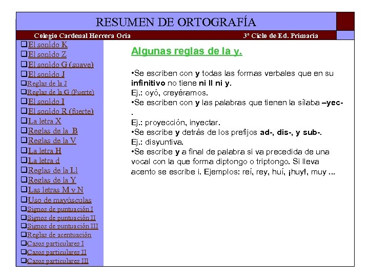 RESUMEN DE ORTOGRAFÍA Colegio Cardenal Herrera Oria q. El sonido K q. El sonido