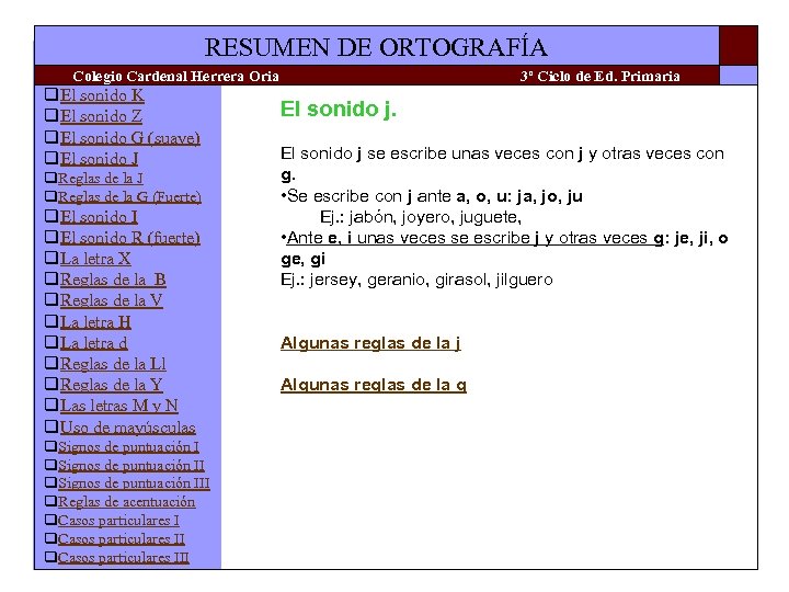 RESUMEN DE ORTOGRAFÍA Colegio Cardenal Herrera Oria q. El sonido K q. El sonido