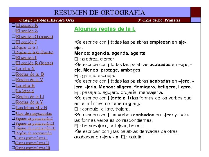 RESUMEN DE ORTOGRAFÍA Colegio Cardenal Herrera Oria q. El sonido K q. El sonido