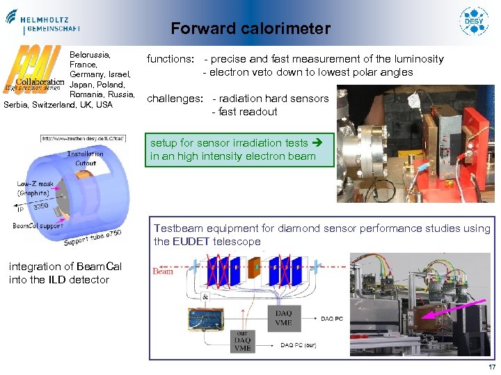 Forward calorimeter Belorussia, France, Germany, Israel, Japan, Poland, Romania, Russia, Serbia, Switzerland, UK, USA