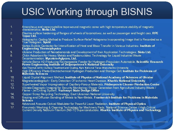 USIC Working through BISNIS 1. 2. 3. 4. 5. 6. 7. Amorphous and nanocrystalline