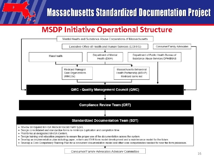 MSDP Initiative Operational Structure Presented by MHSACM, DMH, DPH/BSAS 16 