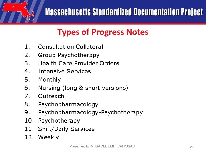 Types of Progress Notes 1. 2. 3. 4. 5. 6. 7. 8. 9. 10.