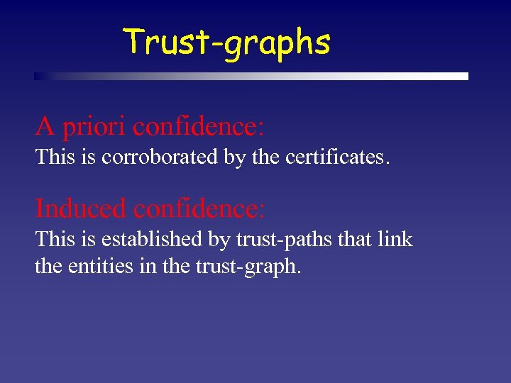 Trust-graphs A priori confidence: This is corroborated by the certificates. Induced confidence: This is