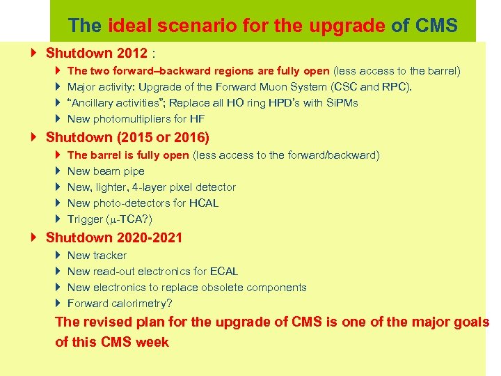 The ideal scenario for the upgrade of CMS Shutdown 2012 : The two forward–backward