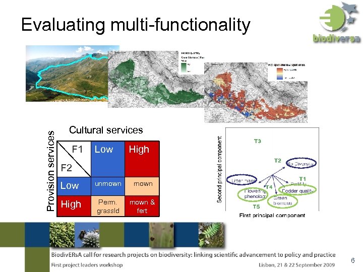 Provision services Evaluating multi-functionality Cultural services F 1 Low High F 2 Low unmown