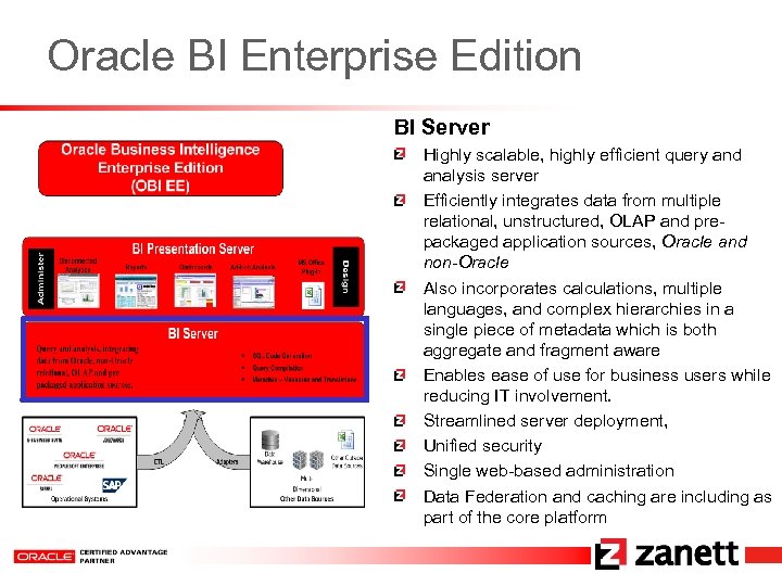 Oracle BI Enterprise Edition BI Server Highly scalable, highly efficient query and analysis server