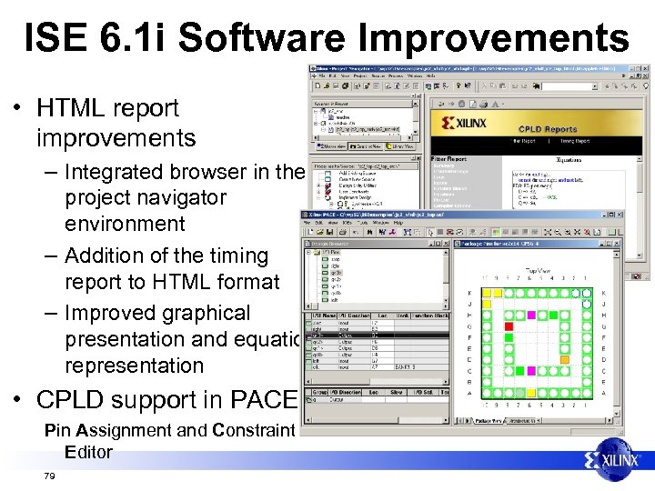 ISE 6. 1 i Software Improvements • HTML report improvements – Integrated browser in