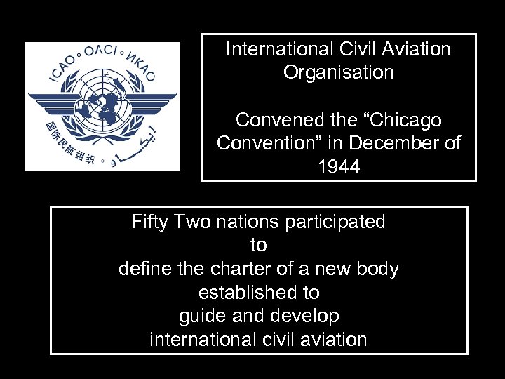 International Civil Aviation Organisation Convened the “Chicago Convention” in December of 1944 Fifty Two