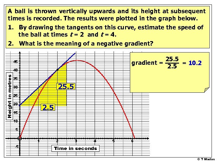 A ball is thrown vertically upwards and its height at subsequent times is recorded.