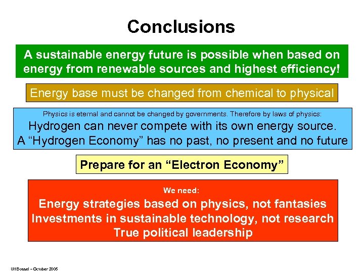 Conclusions A sustainable energy future is possible when based on energy from renewable sources