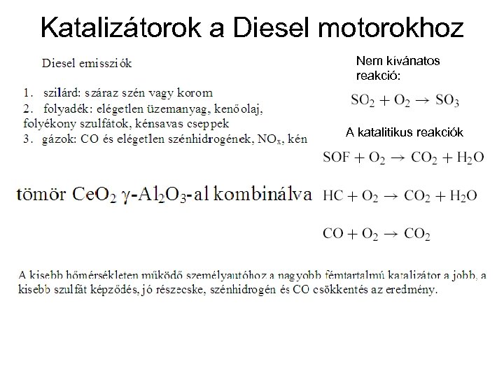 Katalizátorok a Diesel motorokhoz Nem kívánatos reakció: A katalitikus reakciók 