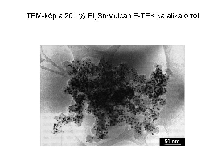 TEM-kép a 20 t. % Pt 3 Sn/Vulcan E-TEK katalizátorról 