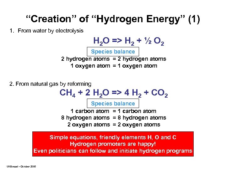 “Creation” of “Hydrogen Energy” (1) 1. From water by electrolysis H 2 O =>