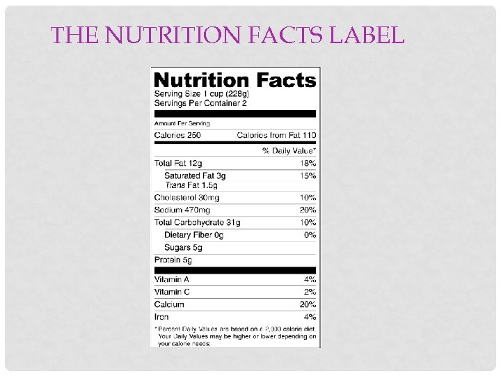 THE NUTRITION FACTS LABEL 