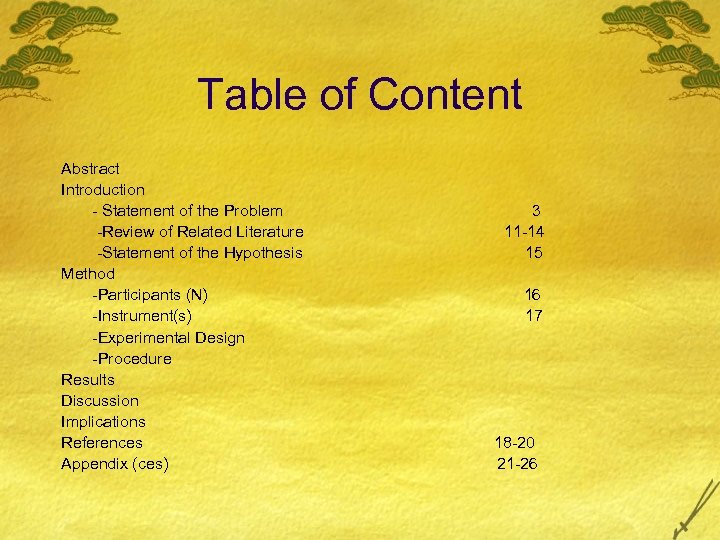 Table of Content Abstract Introduction - Statement of the Problem -Review of Related Literature