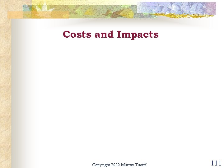Costs and Impacts Copyright 2000 Murray Tuorff 111 
