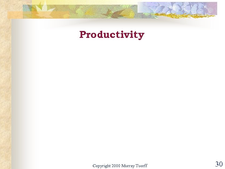 Productivity Copyright 2000 Murray Tuorff 30 