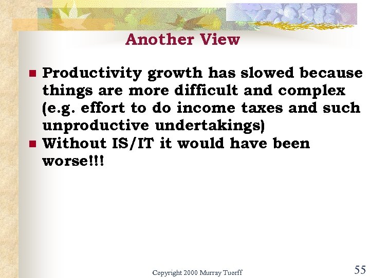 Another View n n Productivity growth has slowed because things are more difficult and