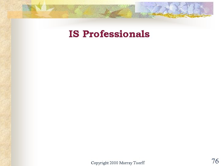 IS Professionals Copyright 2000 Murray Tuorff 76 