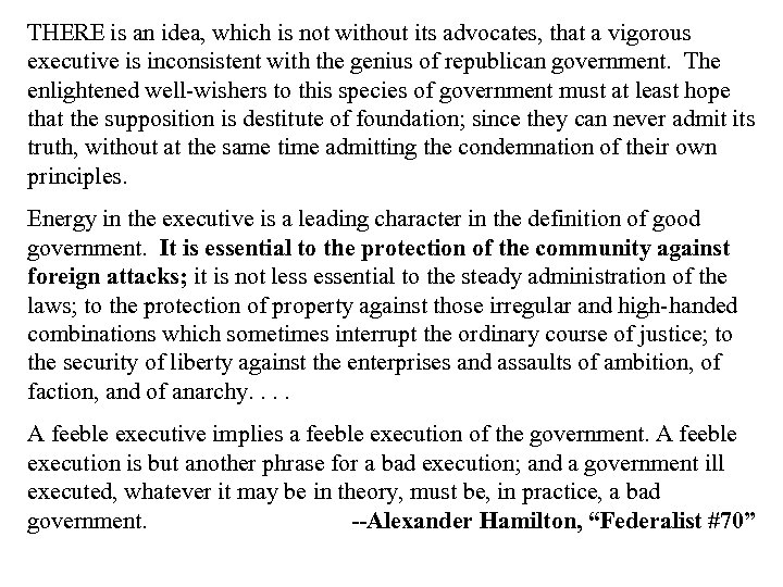 THERE is an idea, which is not without its advocates, that a vigorous executive