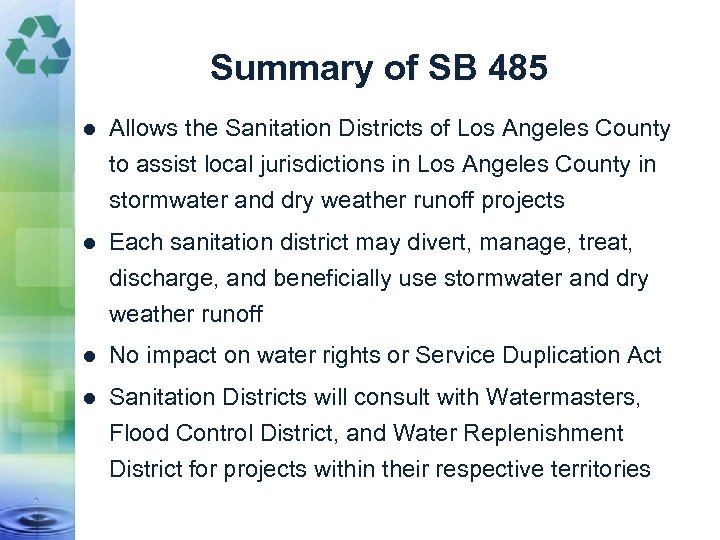 SB 485 Los Angeles County Sanitation Districts
