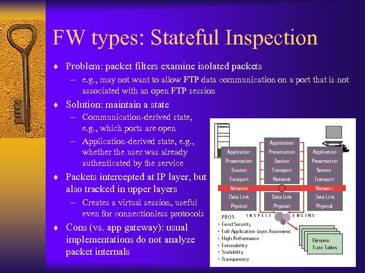 FW types: Stateful Inspection ¨ Problem: packet filters examine isolated packets – e. g.