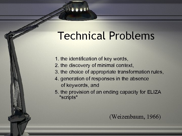 Technical Problems 1. the identification of key words, 2. the discovery of minimal context,