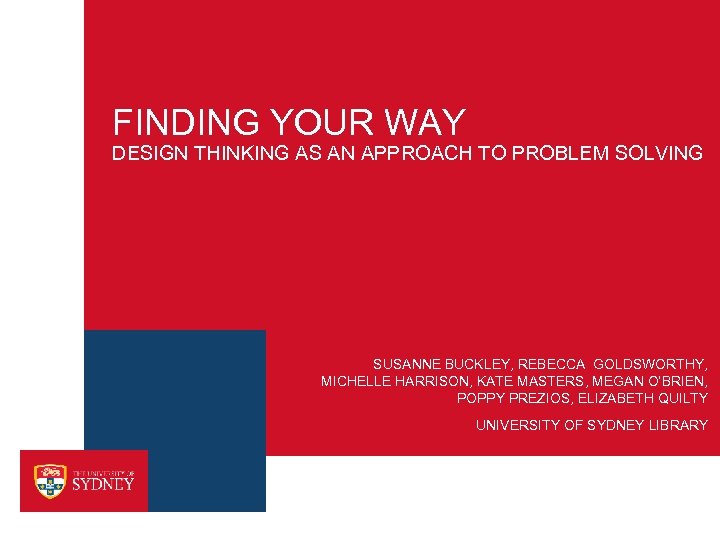 FINDING YOUR WAY DESIGN THINKING AS AN APPROACH TO PROBLEM SOLVING SUSANNE BUCKLEY, REBECCA