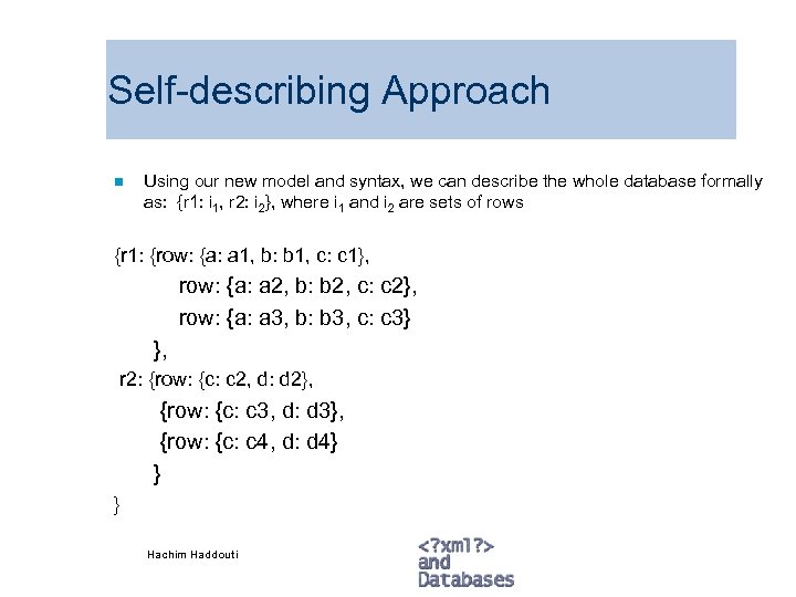 Self-describing Approach n Using our new model and syntax, we can describe the whole