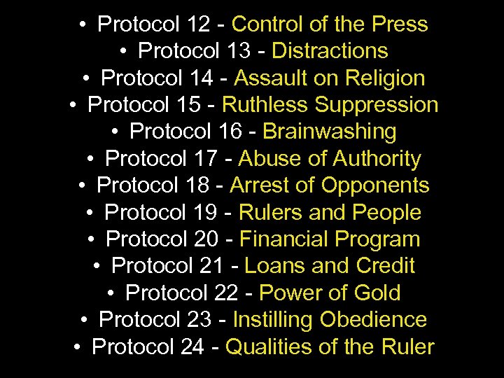  • Protocol 12 - Control of the Press • Protocol 13 - Distractions
