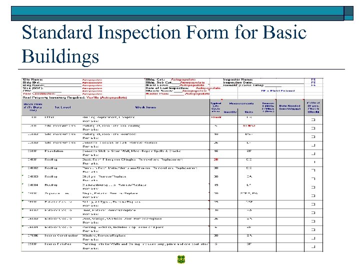 Standard Inspection Form for Basic Buildings 