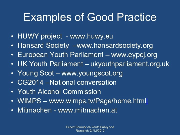 Examples of Good Practice • • • HUWY project - www. huwy. eu Hansard