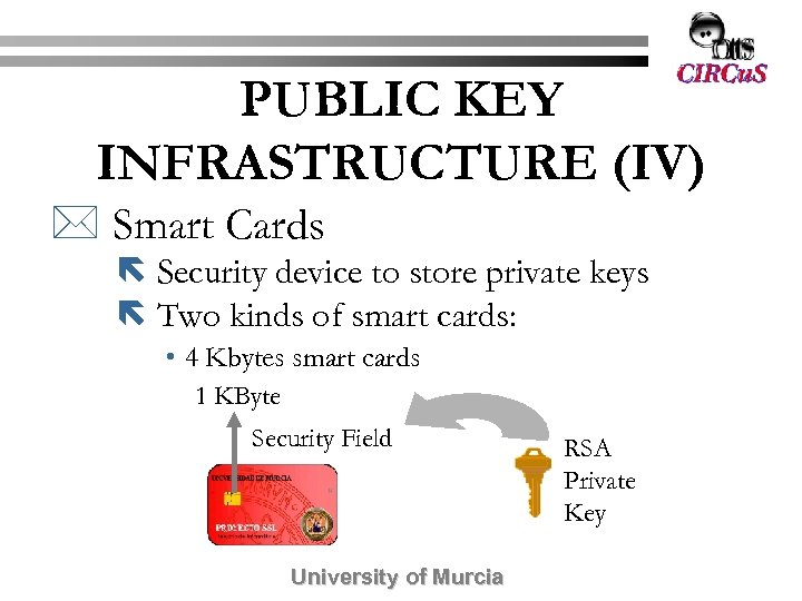 PUBLIC KEY INFRASTRUCTURE (IV) * Smart Cards ë Security device to store private keys