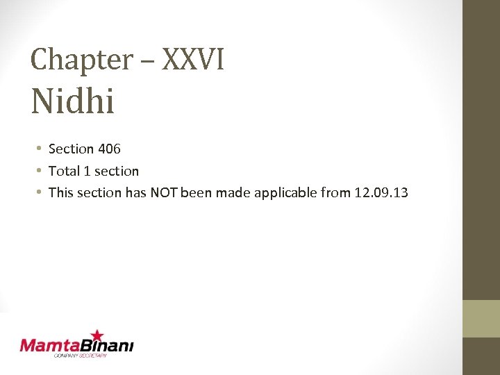 Chapter – XXVI Nidhi • Section 406 • Total 1 section • This section