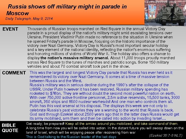 Russia shows off military might in parade in Moscow Daily Telegraph, May 9, 2014