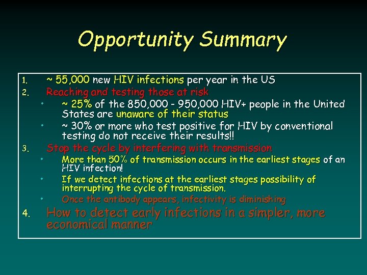 Opportunity Summary 1. 2. 3. ~ 55, 000 new HIV infections per year in