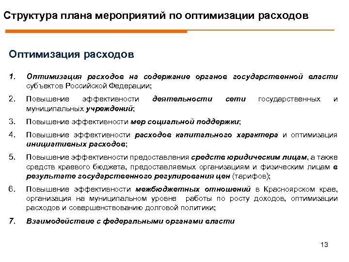 План мероприятий по росту доходов оптимизации расходов бюджета