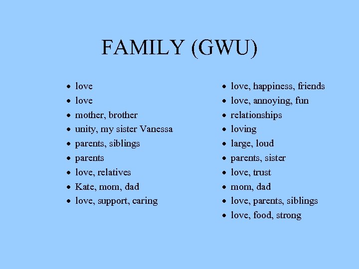 FAMILY (GWU) · · · · · love mother, brother unity, my sister Vanessa