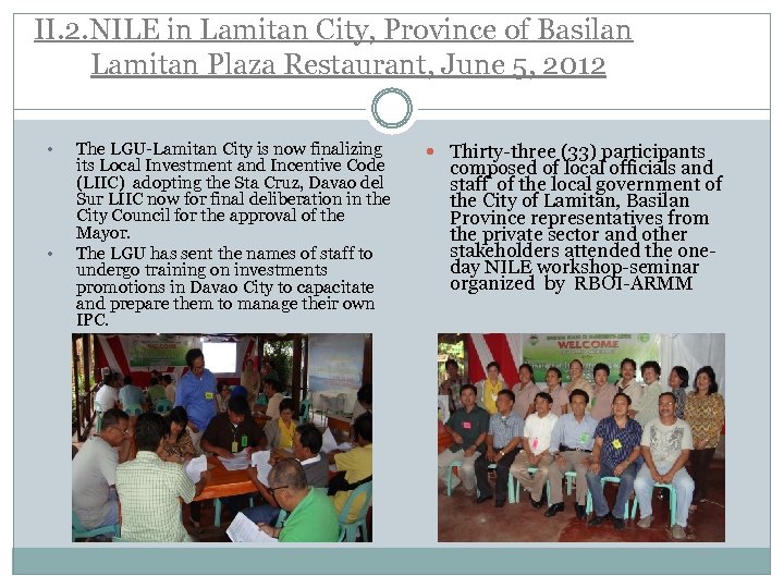 II. 2. NILE in Lamitan City, Province of Basilan Lamitan Plaza Restaurant, June 5,