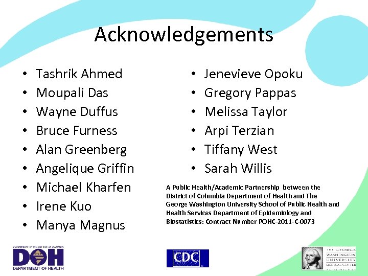 Acknowledgements • • • Tashrik Ahmed Moupali Das Wayne Duffus Bruce Furness Alan Greenberg